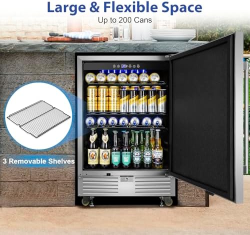 FoMup 24" Undercounter Outdoor Beverage Fridge, Stainless Steel with Wheels - Image 6