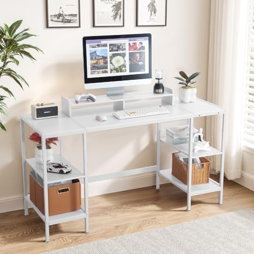 MINOSYS Computer Desk 55-inch with Storage Shelf - White Ideal Gaming Desk for Bedrooms, Small Spaces, and Home Offices Modern Writing Desk for PCs. - Image 2