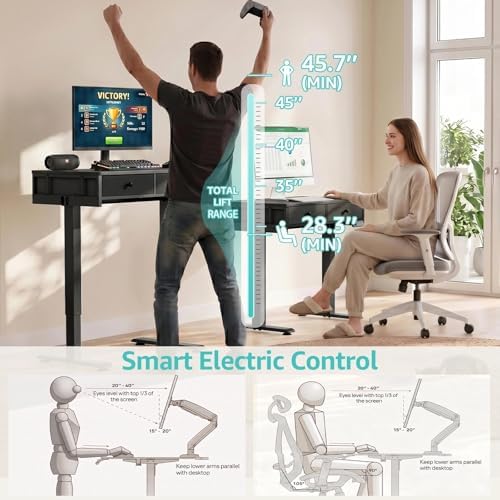 KLUVIS Black Sit Stand Desk with Drawers, 32 Inch Electric Standing Desk with Storage, Small Space Stand Up Computer Desks for Home Office Bedroom, Study Writing Desks for Walking Pad - Image 5