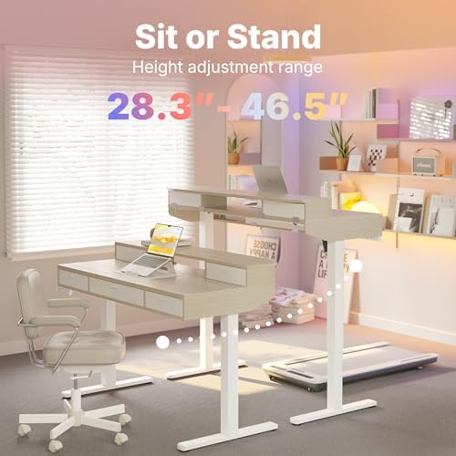 HUANUO 40 x 24 Inch Electric Standing Desk with 4 Drawers, Natural - Image 6