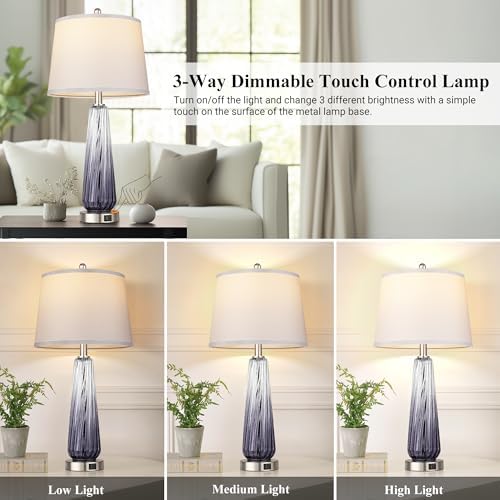 Modern Glass Table Lamps, 27.5" Bedside Lamps for Living Room, Grey, 1 Pack - Image 2