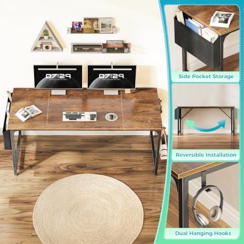 PRAISUN 63'' Computer Desk with Fabric Storage Bag - Image 4