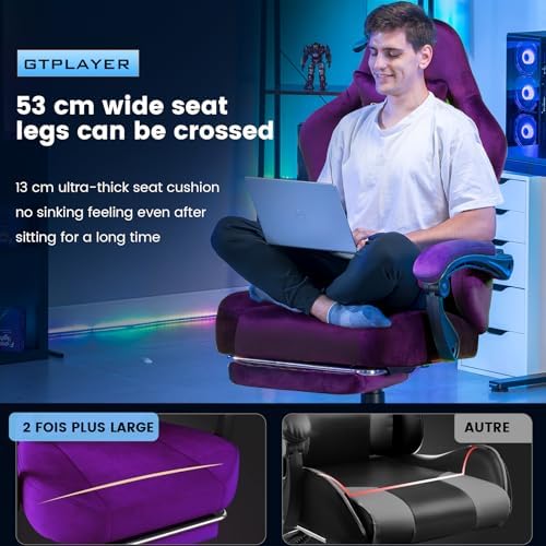 GTPLAYER Gaming Chair Fabric with Pocket Spring Cushion, High Back Ergonomic Computer Chair with Footrest for Adults Lumbar Support Swivel Game Chair for Office Gaming 350LBS, Dark Purple - Image 5