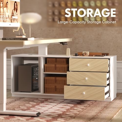 FLEXISPOT 55" Executive Standing Desk with File Cabinet, White Wood Grain - Image 3