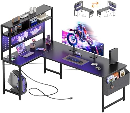 Mericonia 59 inch L Shaped Desk with Pegboard, Large Corner Gaming Desk by MERICONIA
