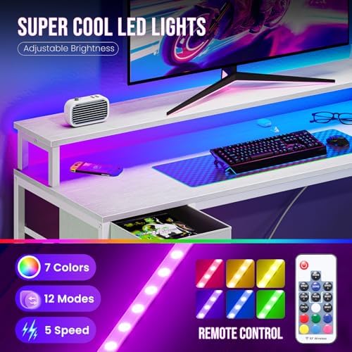 DUMOS 53 Inch Gaming Desk, L Shaped Desk, LED Lights - Image 6