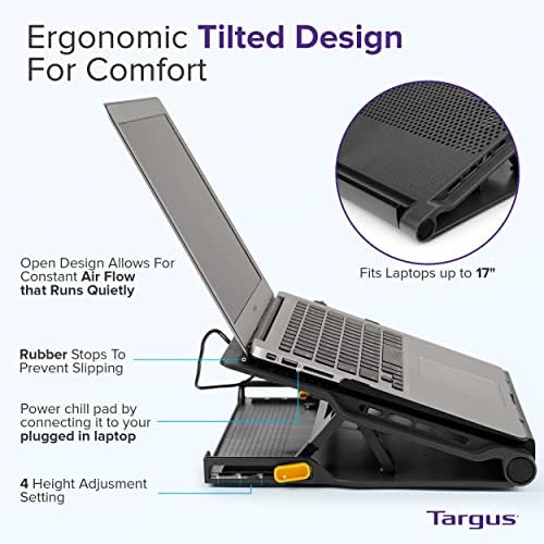 Targus Laptop Cooling Pad for Laptops up to 17-inches, Dual High-Speed Fans Chill Mat + 4-Port USB Hub Laptop Fan Cooling Pad for Work, USB Stand Cooling Pad for Gaming Laptop Cooling Fan (AWE81US) - Image 5
