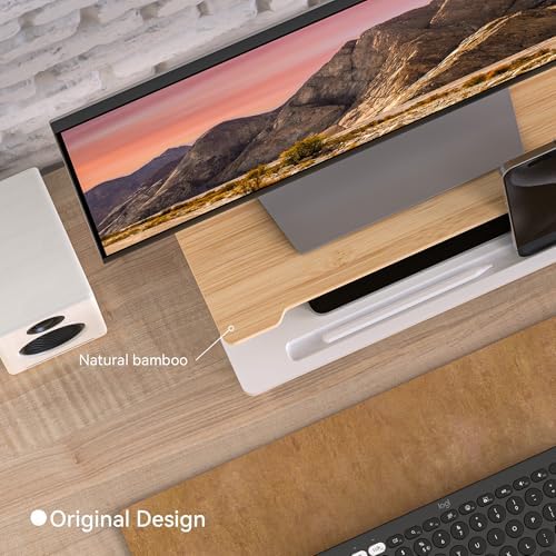 16.5” Bamboo Monitor Stand with Phone & Tablet Holder Desk Shelf - Image 4
