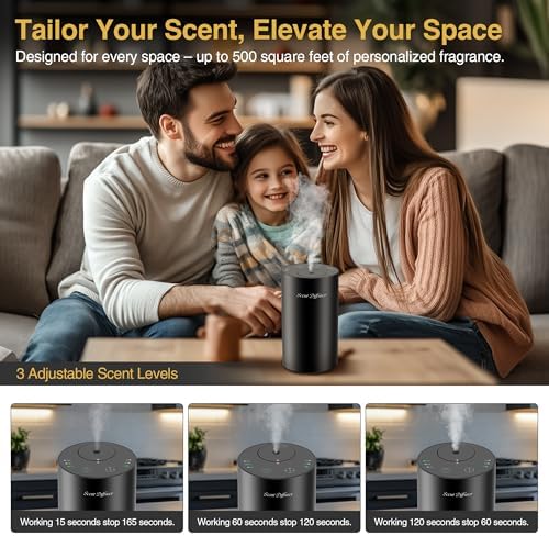 Waterless Essential Oil Diffuser Starter Kit - No Water Needed, Battery Operated Mini Scent Air Machine, Included 3x20ML Essential Oils, Portable Aromatherapy Diffuser for Home & Car & Office, Black - Image 3