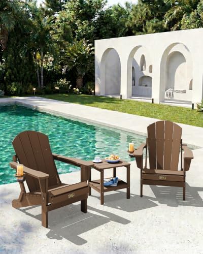 SERWALL Oversized Foldable Adirondack Chair with Cup Holder, HIPS, Brown - Image 2