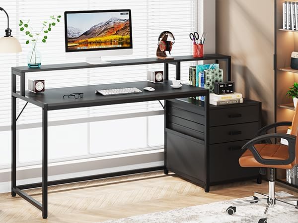Tribesigns 63 Inch Computer Desk with File Drawer Cabinet, Home Office Desk - Image 7