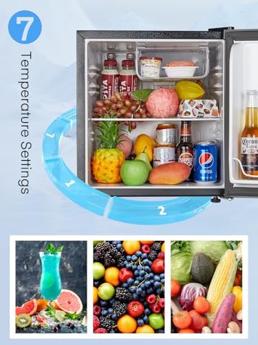 Mini Fridge with Freezer for Office, 1.6 Cu.ft Compact Mini Refrigerator Drinks for Bedroom, Energy Saving 7-Level Adjustable Thermostat, Small Refrigerator for Dorm, Hotel, Stainless Steel - Image 2