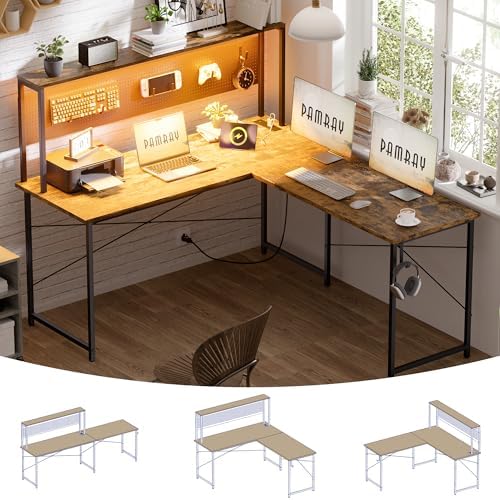 Pamray 60 Inch L Shaped Gaming Desk with Shelves and Storage by PAMRAY
