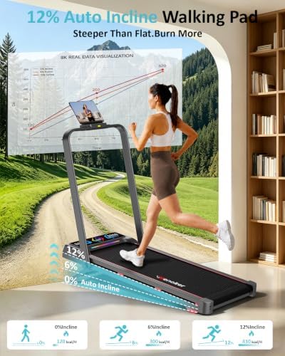 Walking Pad with Auto 12% Incline Handle Bar,Foldable Treadmill for Home - Image 2