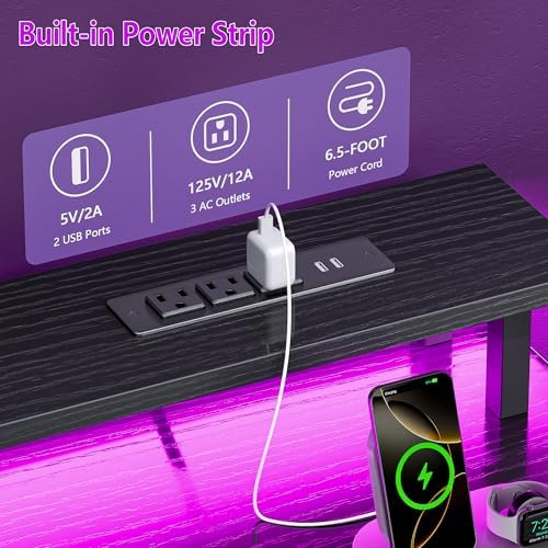 Furologee 52" Gaming Desk with 4 Drawers & LED Lights, Power Outlet, Black - Image 5
