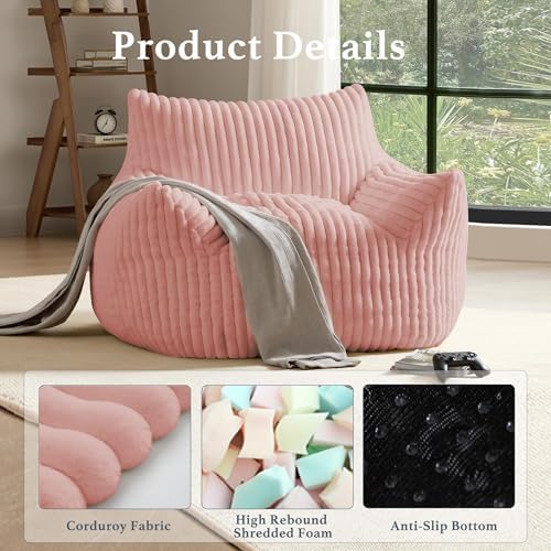 Giant Plush Bean Bag Chair for Adults with Armrests - Oversized Comfy Pink Beanbag Lounge Lazy Floor Sofa Accent Chair for Living Room, Bedroom & Dorm, Cozy Fluffy Single Cloud Mini Couch - Image 3
