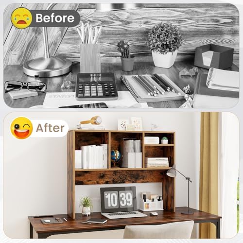 LDAILY Desktop Bookshelf, 2-Tier Office Desk Shelf Organizer with 4 Shelves, 37’’L Wood Storage Rack Display Shelf for Computer Desk, Office, Dorm, Bedroom (Coffee) - Image 6