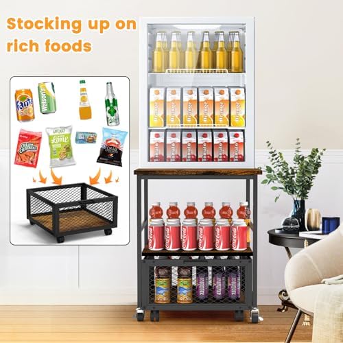 19.7x19.7in Mobile Mini Fridge Stand with 3 Storage,Small Beverage Refrigerator Table with Wheels Rolling Compact Drawer Cart,Great for Dorm Home Office, Printer Stand, Coffee Table - Image 4