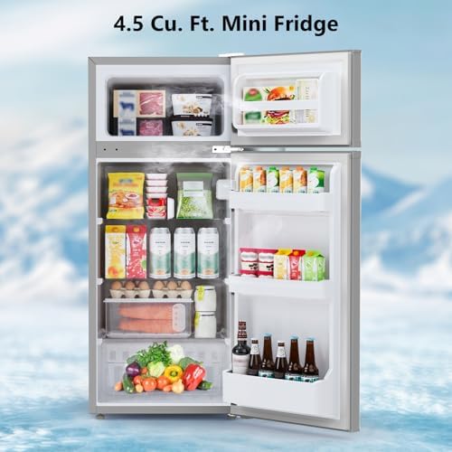 Electactic 4.5 Cu.Ft Mini Fridge with Freezer, 2-Door Compact Refrigerator With 2 Removable Shelves, 3 Level Adjustable Thermostat, Quiet Efficient for Kitchen, Office, Dorm, Apartment-Premium Grey - Image 2