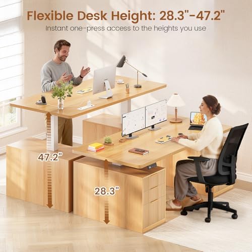 SEDETA Electric Standing Desk with 6 Drawers, 55" Adjustable Stand up Desk with Storage, Fluted Computer Desks with Power Outlets for Home Office, Oak - Image 3