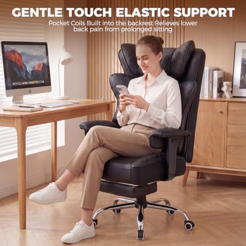 GTPLAYER Big and Tall Office Chair Wide Ergonomic Gaming Chair with Deluxe Embossing Designed Leather with Foot Rest,150°Reclining Adjustable Soft Armrests Pocket Spring Back Support and Pillow - Image 3