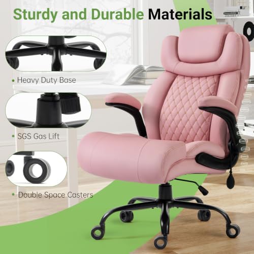 Office Chair, Big and Tall Executive Chair with Air-Lumbar Support, Breathable Desk Computer Chair with Adjustable Flip-up Armrests, Wide Cushion Seat Swivel Home Office Chair - Image 7