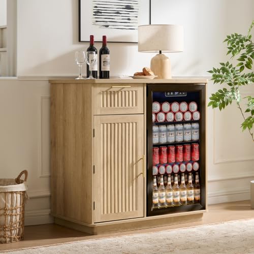 Okvnbjk Mini Fridge Cabinet with Storage & Power Outlet, Oak - Image 7