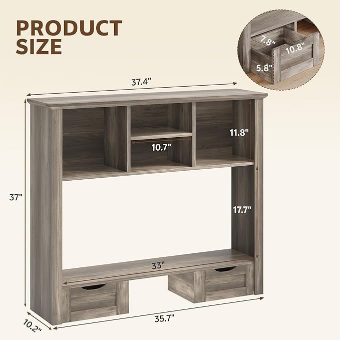 Desk Shelf with Computer Monitor Stand, 37.4''W Desktop Bookshelf - Image 2