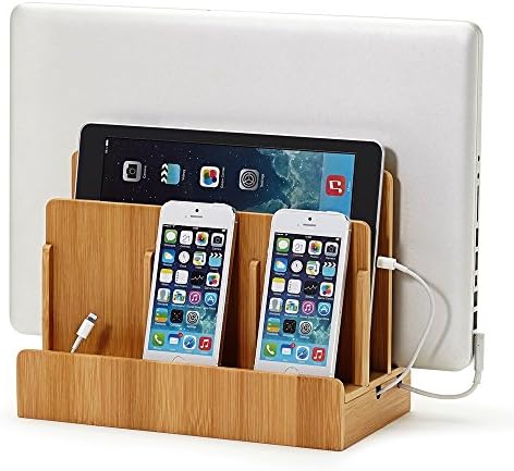 Great Useful Stuff G.U.S. Multi-Device Charging Station Dock & Organizer - Multiple Finishes Available. for Laptops, Tablets, and Phones - Strong Build, Eco-Friendly Bamboo by GreatUsefulStuff