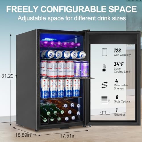 Beverage Refrigerator Mini Fridge 128can 3.2Cu.Ft Glass Door Lock Dorm - Image 2
