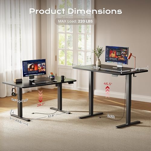 Huuger 47 X 24 Inch Electric Standing Desk with Power Outlets and USB-C Port, Height Adjustable Desk, Sit Stand Desk for Home Office, Computer & Gaming Desk with 3 Presets, Stable Steel Frame, Black - Image 5