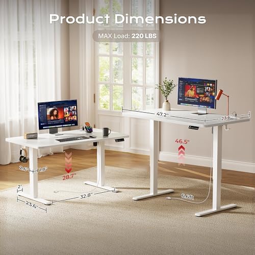 Huuger 47 X 24 Inch Electric Standing Desk with Power Outlets and USB-C Port, Height Adjustable Desk, Sit Stand Desk for Home Office, Computer & Gaming Desk with 3 Presets, Stable Steel Frame, White - Image 5