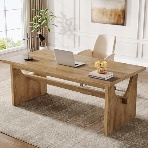 Tribesigns Executive Office Desk, 63-Inch Farmhouse Computer Desk, Large Writing Study Conference Table with Sturdy Legs, Business Workstation Table for Home Office, Rustic Brown by Tribesigns
