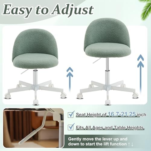 VINGLI Cute Candy Chair Armless Comfy Small Office Desk Vanity Chair with Wheels & Lumbar Support,Teddy Adjustable Rolling Swivel Computer Task Ch for Home Office,Bedroom,MintGreen - Image 5
