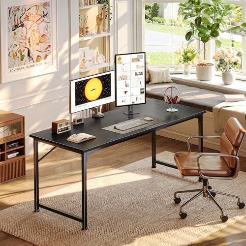 PRAISUN 55 Inch Computer Desk, Office Desk, Spacious Desktop, Black - Image 2