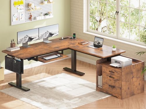 SEDETA L Shaped Standing Desk with File Cabinet, 3 Drawers, Power Outlet by SEDETA