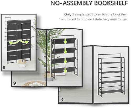 4NM No Assembly Extra Wide 4 Tier Folding Bookshelf Storage Shelves Vintage Bookcase Standing Racks Study Organizer Home Office - Image 6