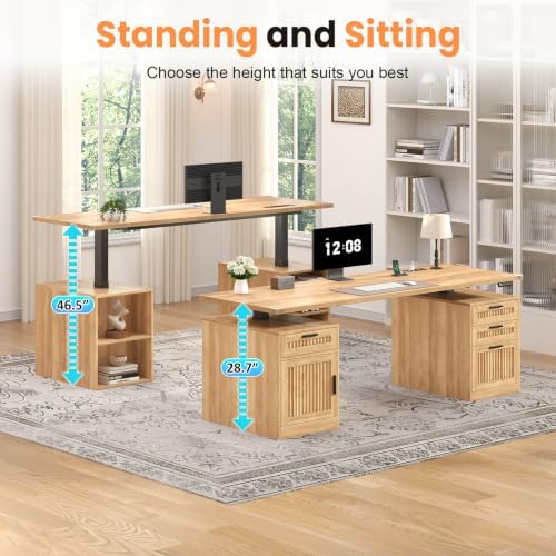 60" Fluted Electric Standing Desk with Drawers for Home Office, Oak - Image 4