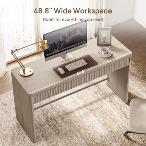 SICOTAS Office Computer Desk with 2 Drawers Modern Executive Writing Desk 48.8" Large Work Home Office Desks with Storage Fluted Makeup Vanity Table Study Table for Living Room Bedroom, White Alder - Image 5