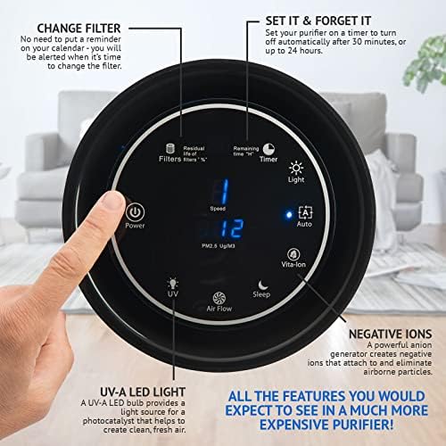 Air Purifier for Home Large Room – 5-in-1 HEPA Filter System, Covers Up to 500 Sq Ft for New Home for Allergies, Pets, Smoke, Remove Dust & Odor, Quiet, High Filtration Efficiency – SILVERONYX, Black - Image 5