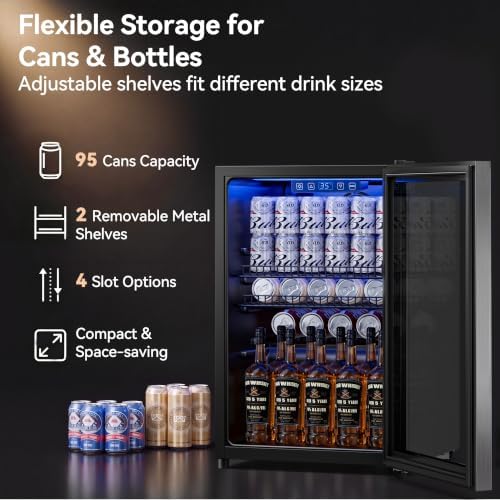 Tehanld 2.5 Cu.Ft Beverage Fridge, Glass Door Mini Fridge, Silver, 96 Can - Image 3