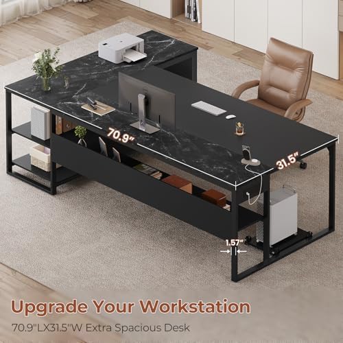 UPOSOJA 71" Executive Desk, L Shaped Office Desk with Widen File Drawers - Image 3