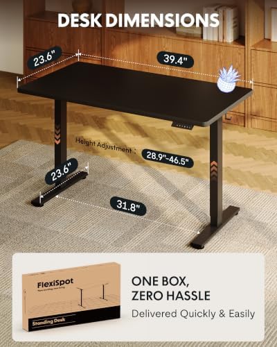 FLEXISPOT EN1 40"x24" One-Piece Standing Desk, Black (Black Frame) - Image 5