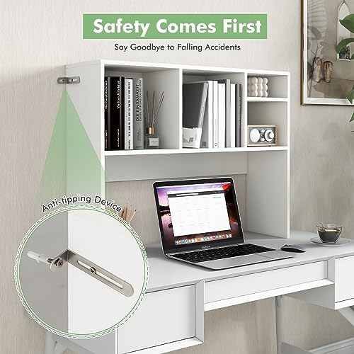LDAILY Desktop Bookshelf, 2-Tier Office Desk Shelf Organizer with 4 Shelves, 37''L Wood Storage Rack Display Shelf for Office, College Dorm, Bedroom (White) - Image 6