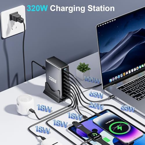 320W USB C Fast Charger Block, Multi-port USB Charging Station, GaN Ⅲ Double 100W PD PPS Port Fast Charging Station for Multiple Devices,Laptop Wall Charger Compatible with MacBook, iPhone 17,iPad etc - Image 2