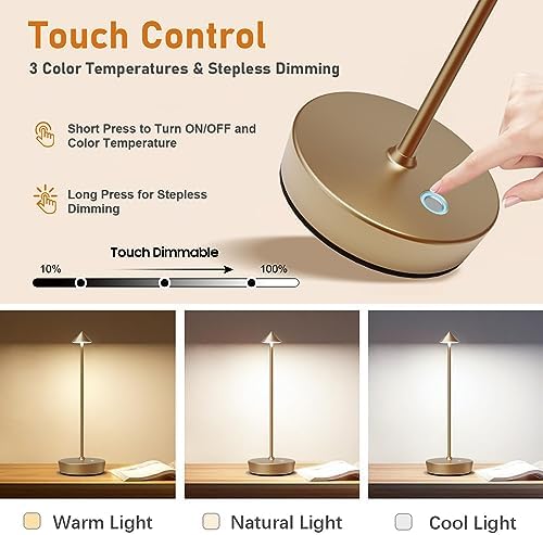 Cordless Rechargeable Led Table Lamp Battery Operated Light Bronze - Image 4