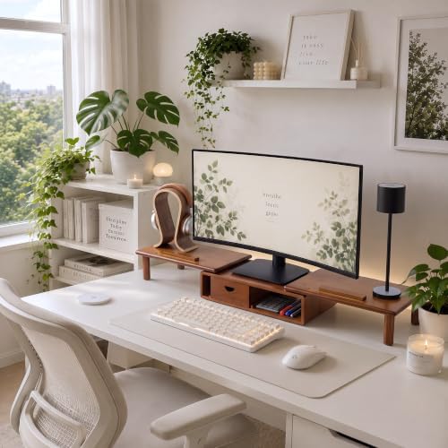 Dual Monitor Stand Riser with Drawer for Desk Laptop - Image 5
