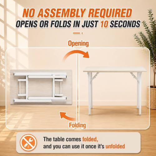 Folding Table Computer Desk - 43.3" No Assembly Folding Desk Design and Foldable Office Desk, Small Desk for Bedroom, Compact Storage Portable Use for Dorm and RV Small Space, White Ash - Image 3