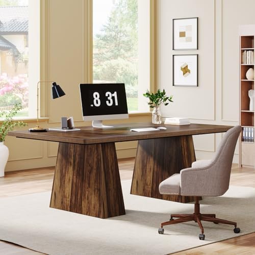 Tribesigns 63-Inch Executive Desk, Large Office Computer Desk with Double Pedestal, Modern Simple Workstations Writing Table Conference Table Business Furniture for Home Office, Rustic Brown - Image 5