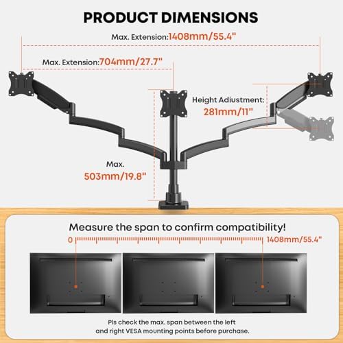 PUTORSEN Triple Monitor Mount for 17-32'' Screens, 22 lbs/arm - Image 4